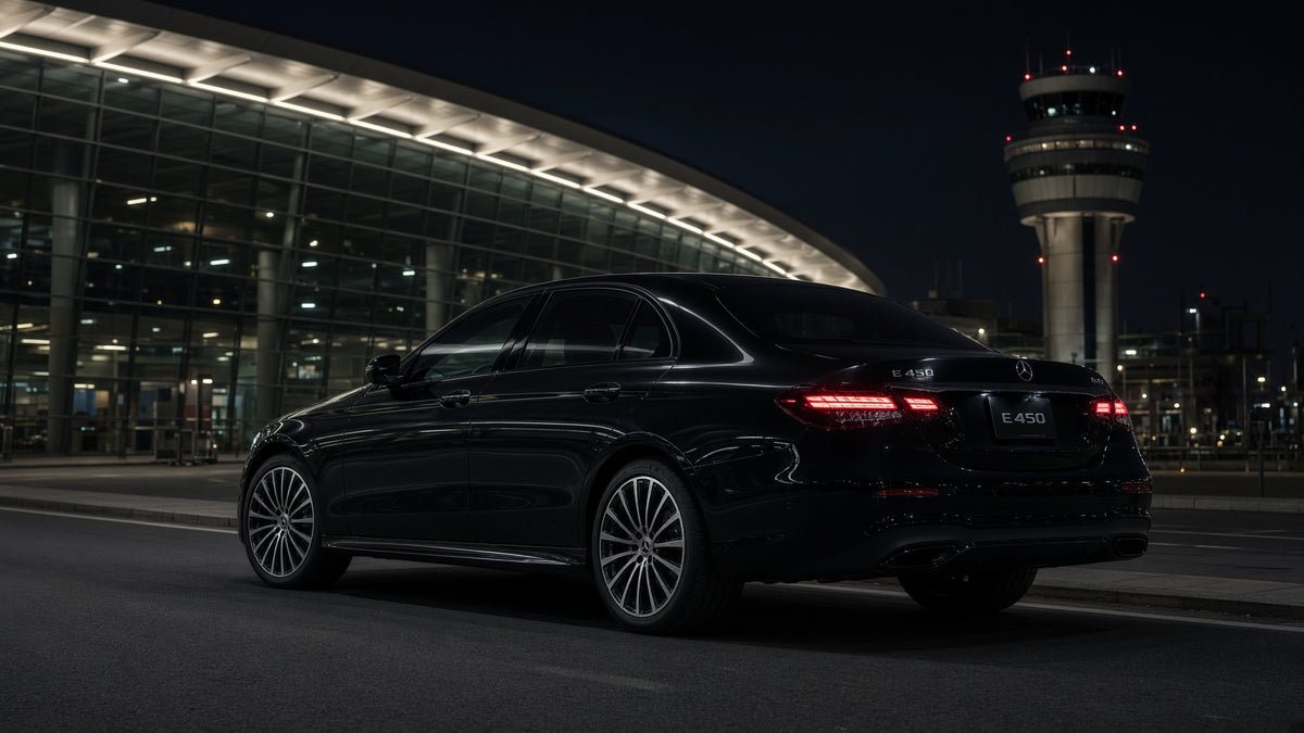 Black Mercedes-Benz E450 at night